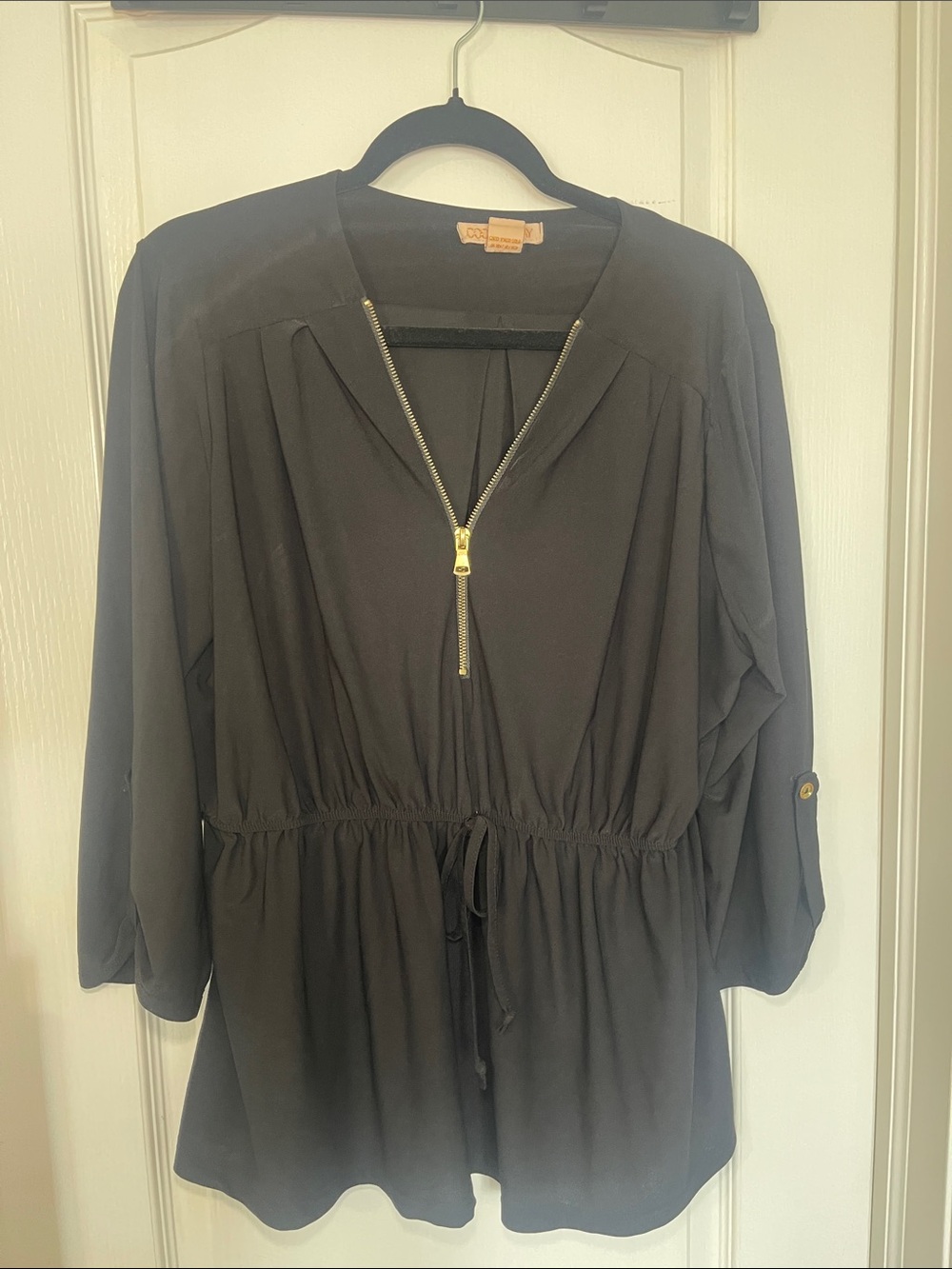 Black Zip-Front Drawstring Blouse